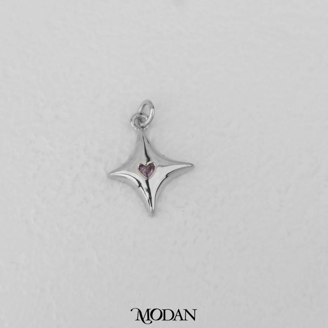 Pink Heart Starburst Zirconia DIY Charm Liontin Kalung/Gelang Bintang Hypoallergenic Gold Filled