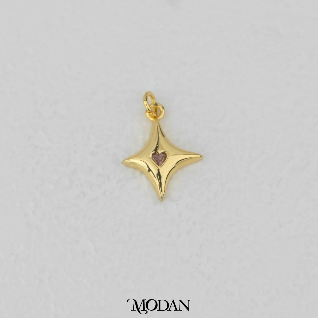 Pink Heart Starburst Zirconia DIY Charm Liontin Kalung/Gelang Bintang Hypoallergenic Gold Filled