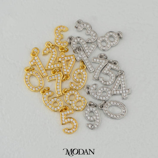 Mini Micro Paved Numbers Charm DIY Charm Liontin Angka Berlian Pasir Hypoallergenic Gold Filled