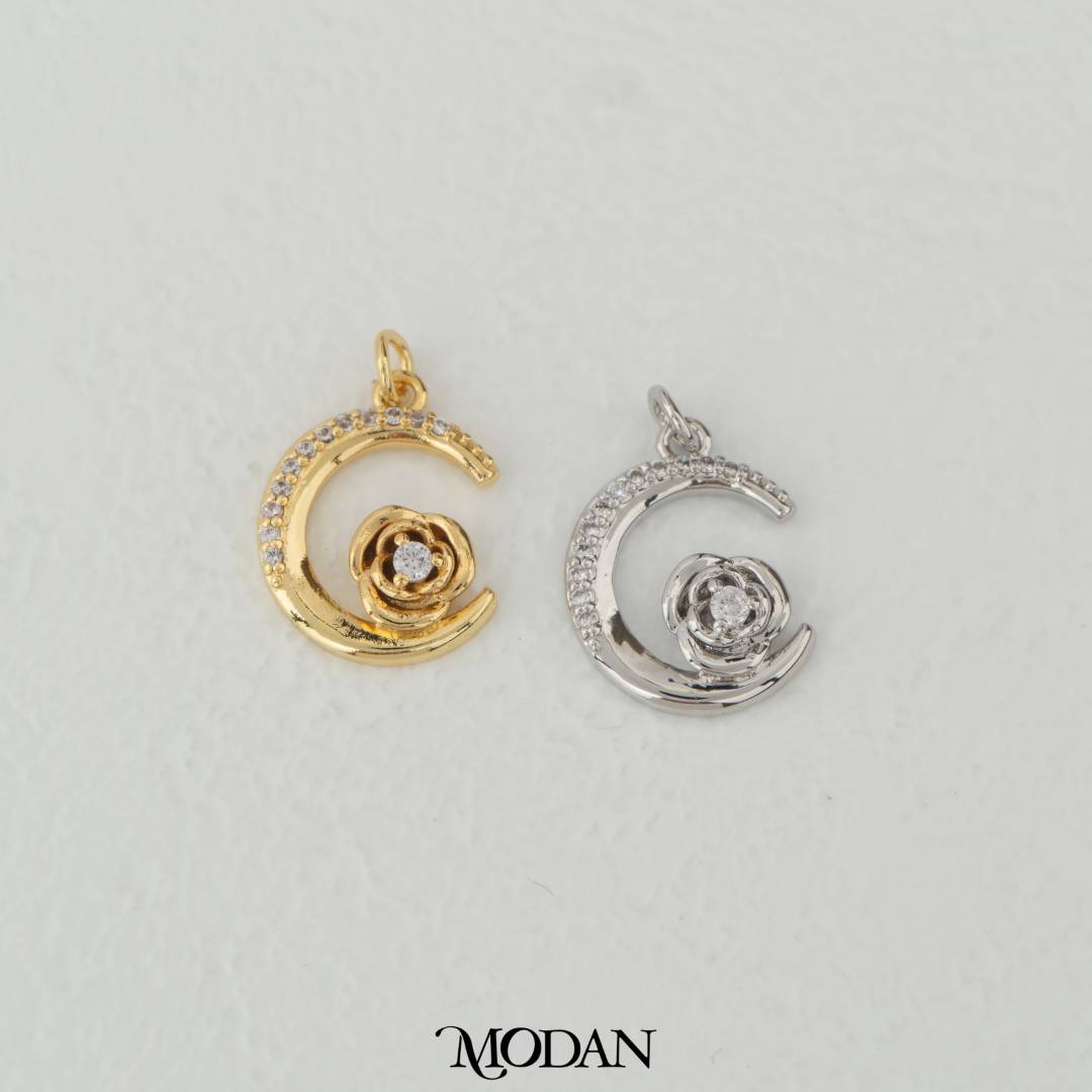 Magical Night Moon and Rose Charm DIY Charm Liontin Kalung/Gelang Bulan Mawar Hypoallergenic Gold Filled