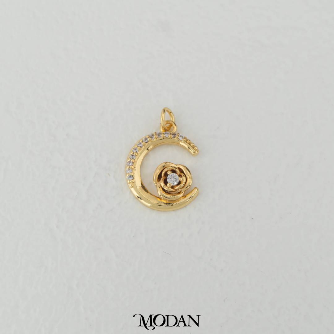 Magical Night Moon and Rose Charm DIY Charm Liontin Kalung/Gelang Bulan Mawar Hypoallergenic Gold Filled