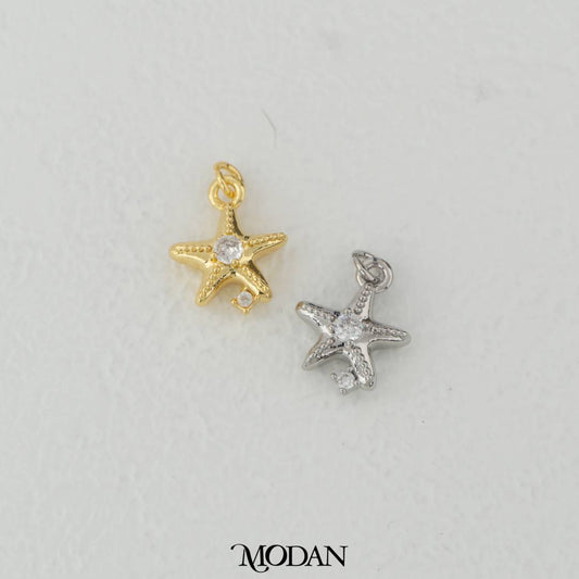 Mini Solitaire Starfish Charm DIY Charm Liontin Bintang Laut Mata Satu Hypoallergenic Gold Filled