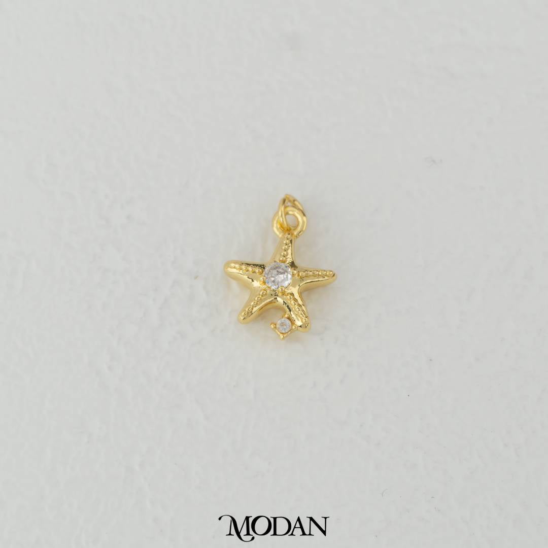 Mini Solitaire Starfish Charm DIY Charm Liontin Bintang Laut Mata Satu Hypoallergenic Gold Filled