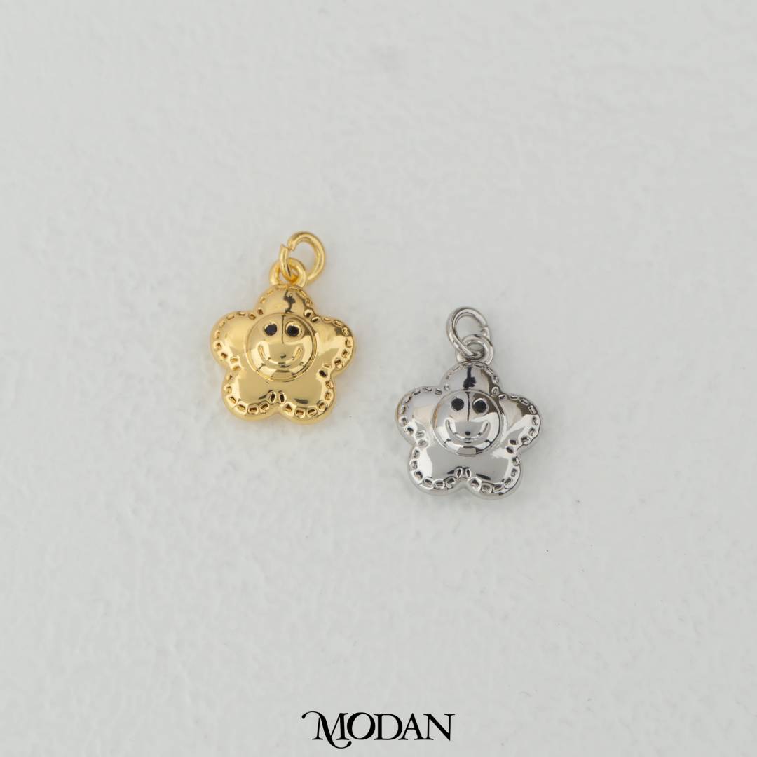 Chubby Smiley Sun and Flower Charm DIY Charm Liontin Kalung/Gelang Matahari Tersenyum Hypoallergenic Gold Filled