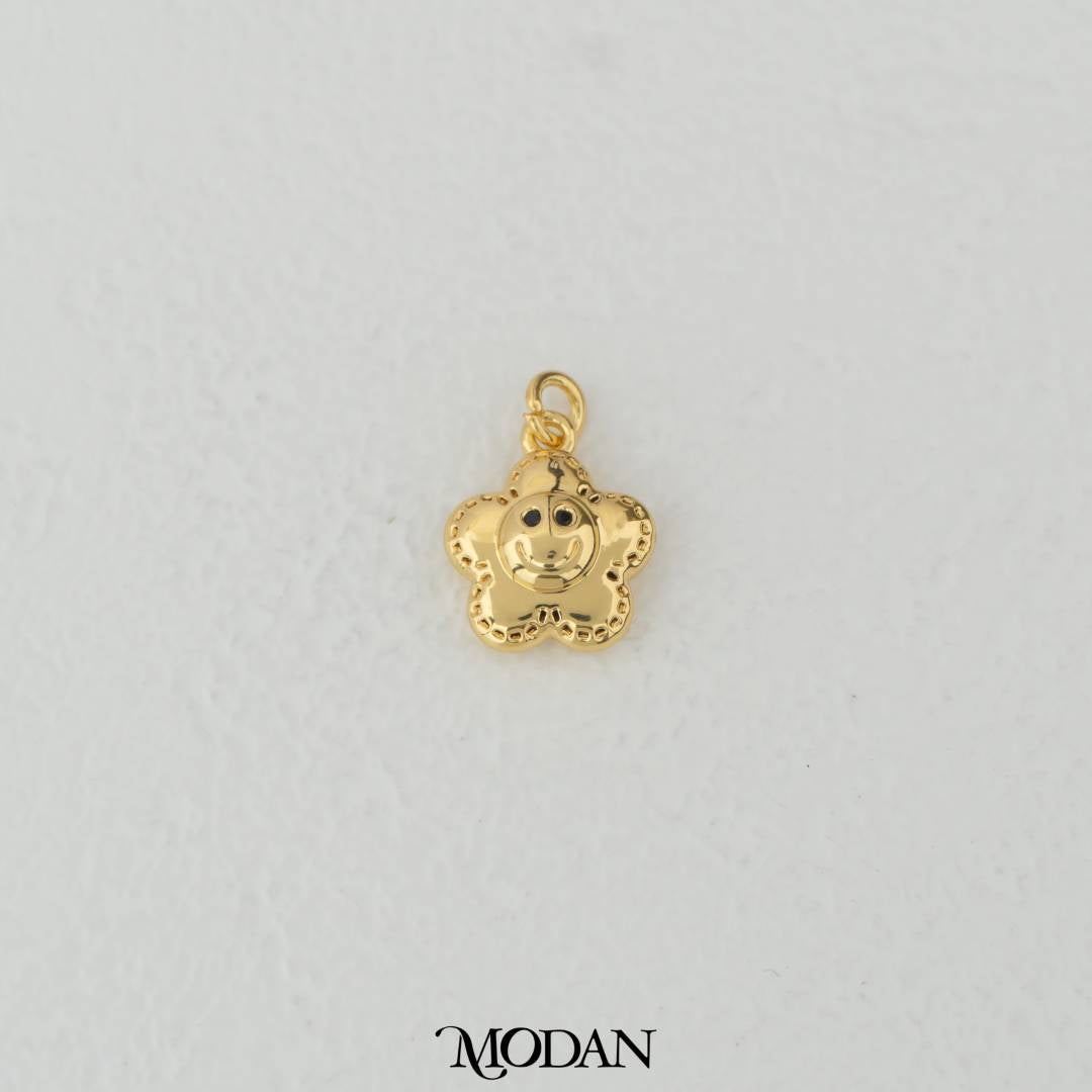 Chubby Smiley Sun and Flower Charm DIY Charm Liontin Kalung/Gelang Matahari Tersenyum Hypoallergenic Gold Filled