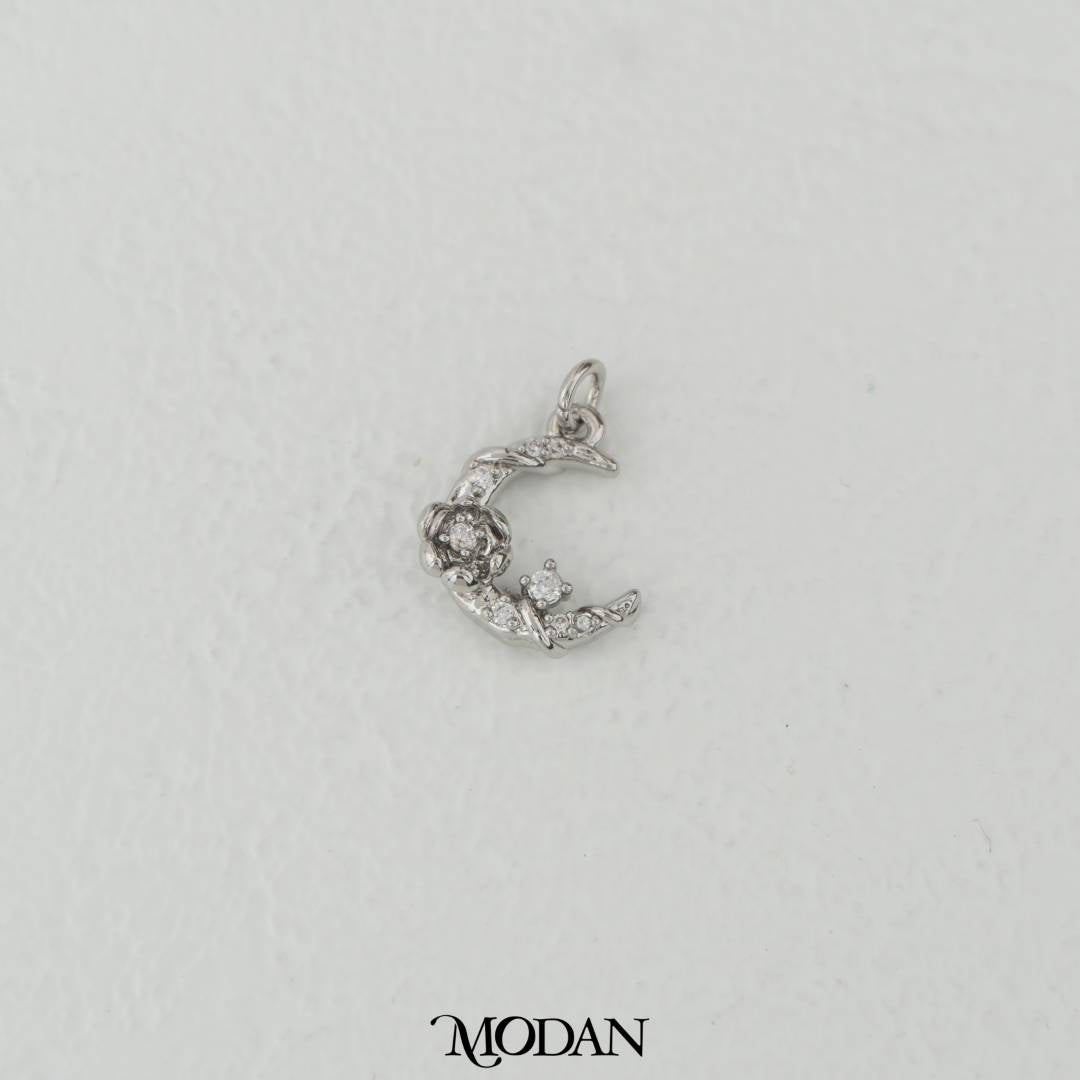 Magical Night Moon and Rose Zirconia Charm DIY Charm Liontin Kalung/Gelang Bulan Mawar Hypoallergenic Gold Filled