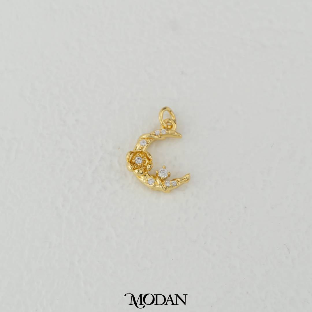 Magical Night Moon and Rose Zirconia Charm DIY Charm Liontin Kalung/Gelang Bulan Mawar Hypoallergenic Gold Filled