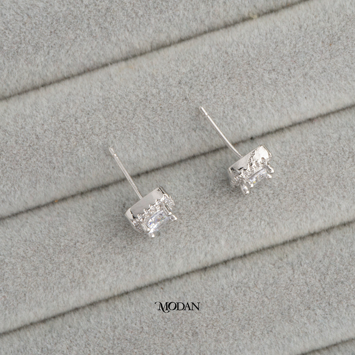 (8mm) Square Micro Pave Stud Earrings Anting Tusuk Persegi Hypoallergenic Gold Plated
