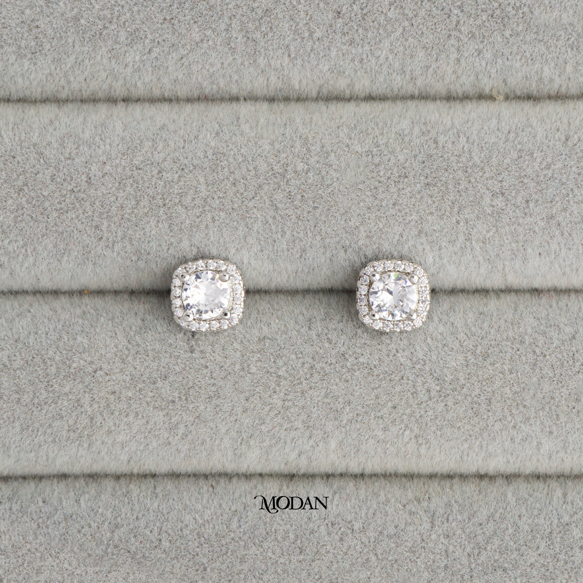 (8mm) Micro Pave Zirconia Square Stud Earrings Anting Tusuk Pesta Hypoallergenic Gold Filled