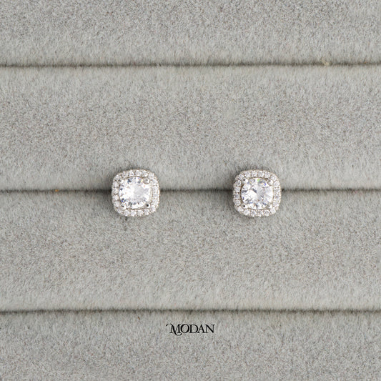 (8mm) Micro Pave Zirconia Square Stud Earrings Anting Tusuk Pesta Hypoallergenic Gold Filled