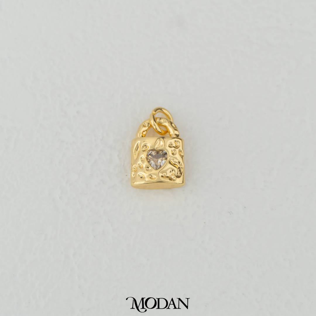 Hammered Love Lock Clear and Pink Zirconia DIY Charm Liontin Gembok Hati Cinta Hypoallergenic Gold Filled
