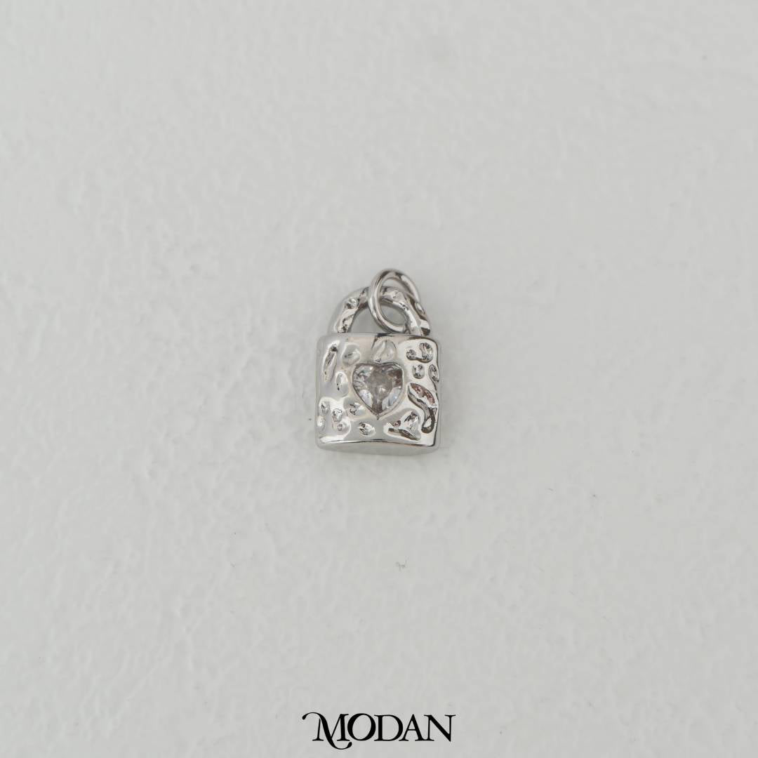 Hammered Love Lock Clear and Pink Zirconia DIY Charm Liontin Gembok Hati Cinta Hypoallergenic Gold Filled