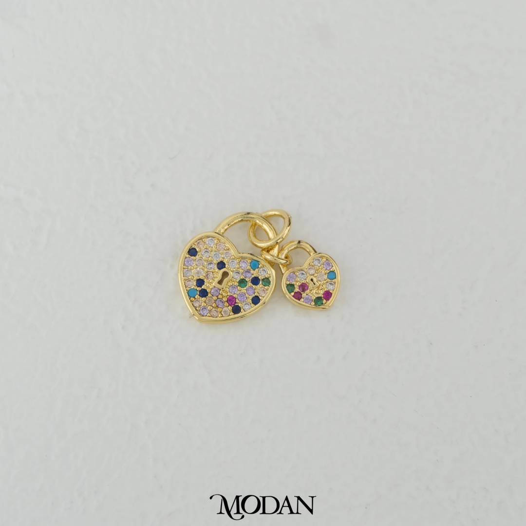 Romantic Colorful and Clear Micro Paved Love Lock Dangle Charm DIY Charm Liontin Gembok Hati Cinta Hypoallergenic Gold Filled