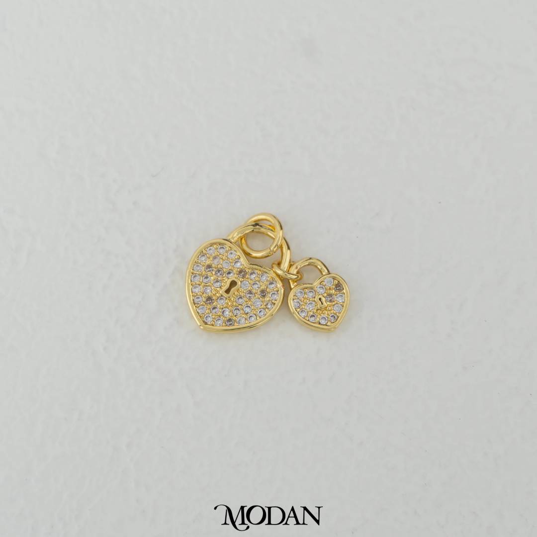 Romantic Colorful and Clear Micro Paved Love Lock Dangle Charm DIY Charm Liontin Gembok Hati Cinta Hypoallergenic Gold Filled