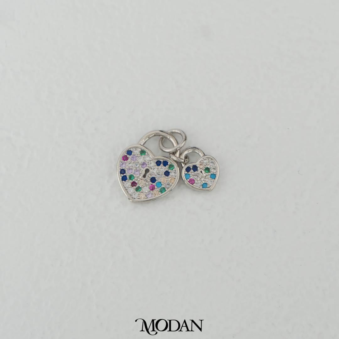 Romantic Colorful and Clear Micro Paved Love Lock Dangle Charm DIY Charm Liontin Gembok Hati Cinta Hypoallergenic Gold Filled
