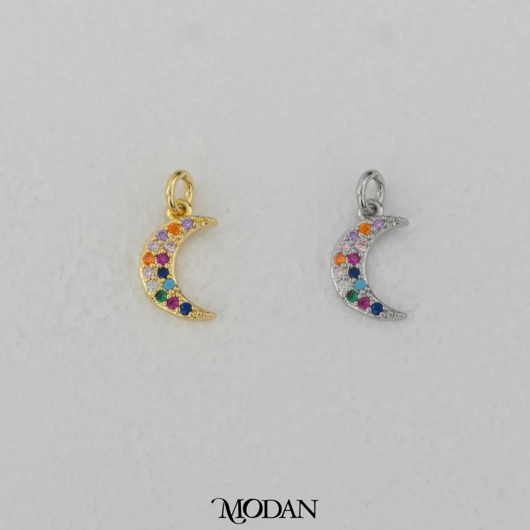 Colorful Micro Paved Moon Charm DIY Charm Liontin Bulan Berlian Pasir Hypoallergenic Gold Filled