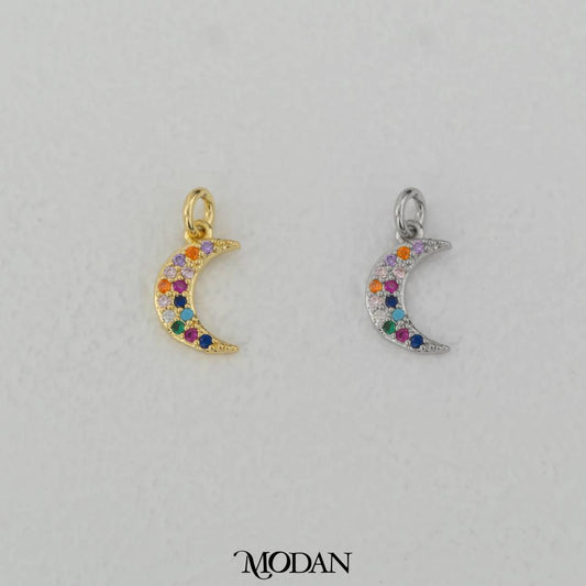 Colorful Micro Paved Moon Charm DIY Charm Liontin Bulan Berlian Pasir Hypoallergenic Gold Filled