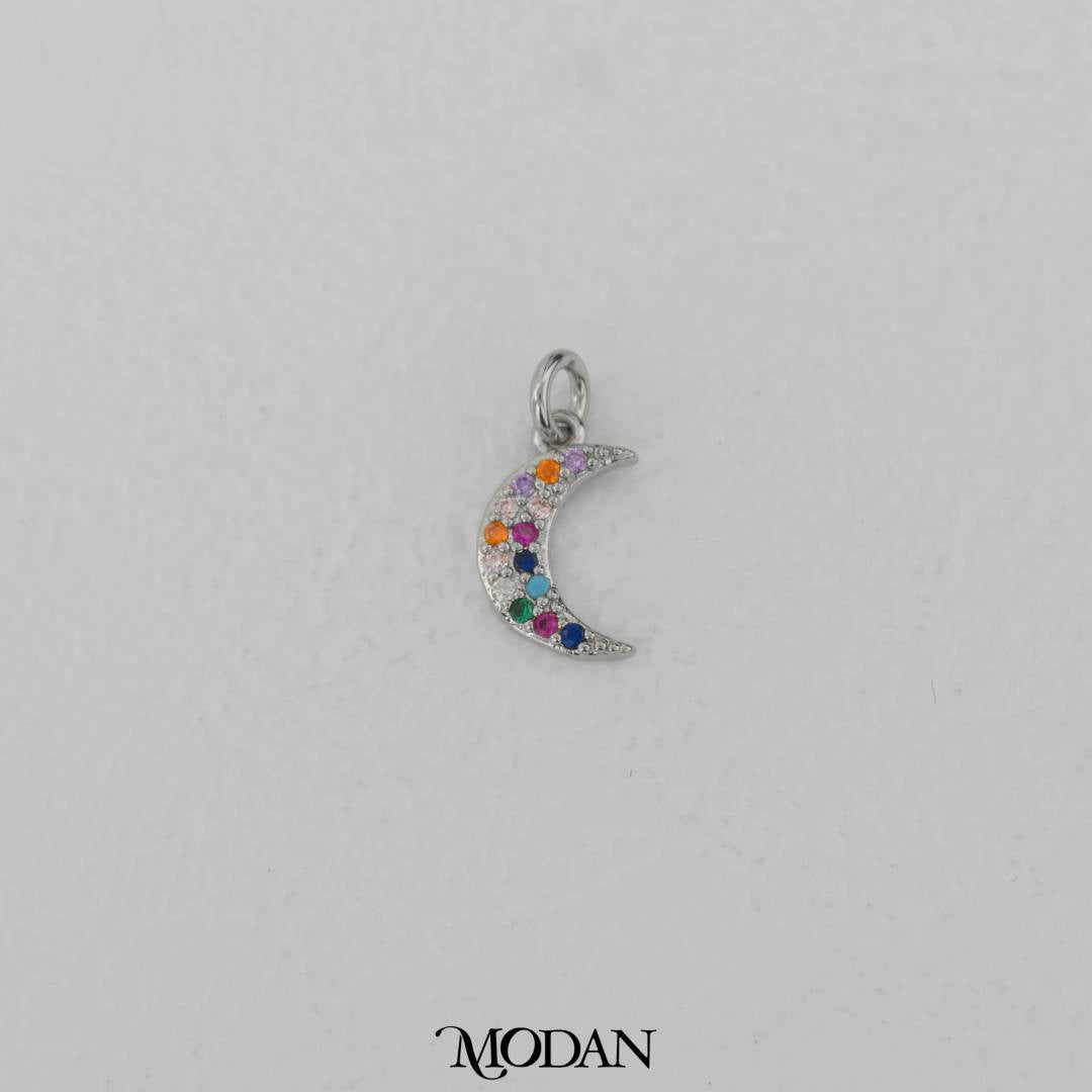 Colorful Micro Paved Moon Charm DIY Charm Liontin Bulan Berlian Pasir Hypoallergenic Gold Filled