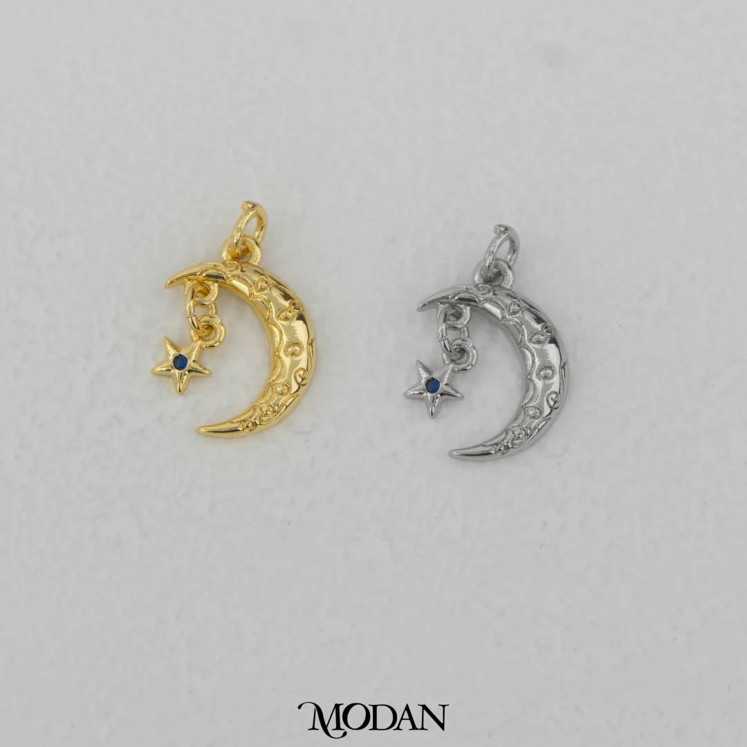 Textured Dangle Crescent Moon Charm DIY Charm Liontin Bulan Hypoallergenic Gold Filled