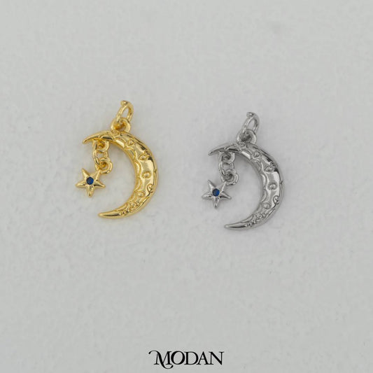 Textured Dangle Crescent Moon Charm DIY Charm Liontin Bulan Hypoallergenic Gold Filled