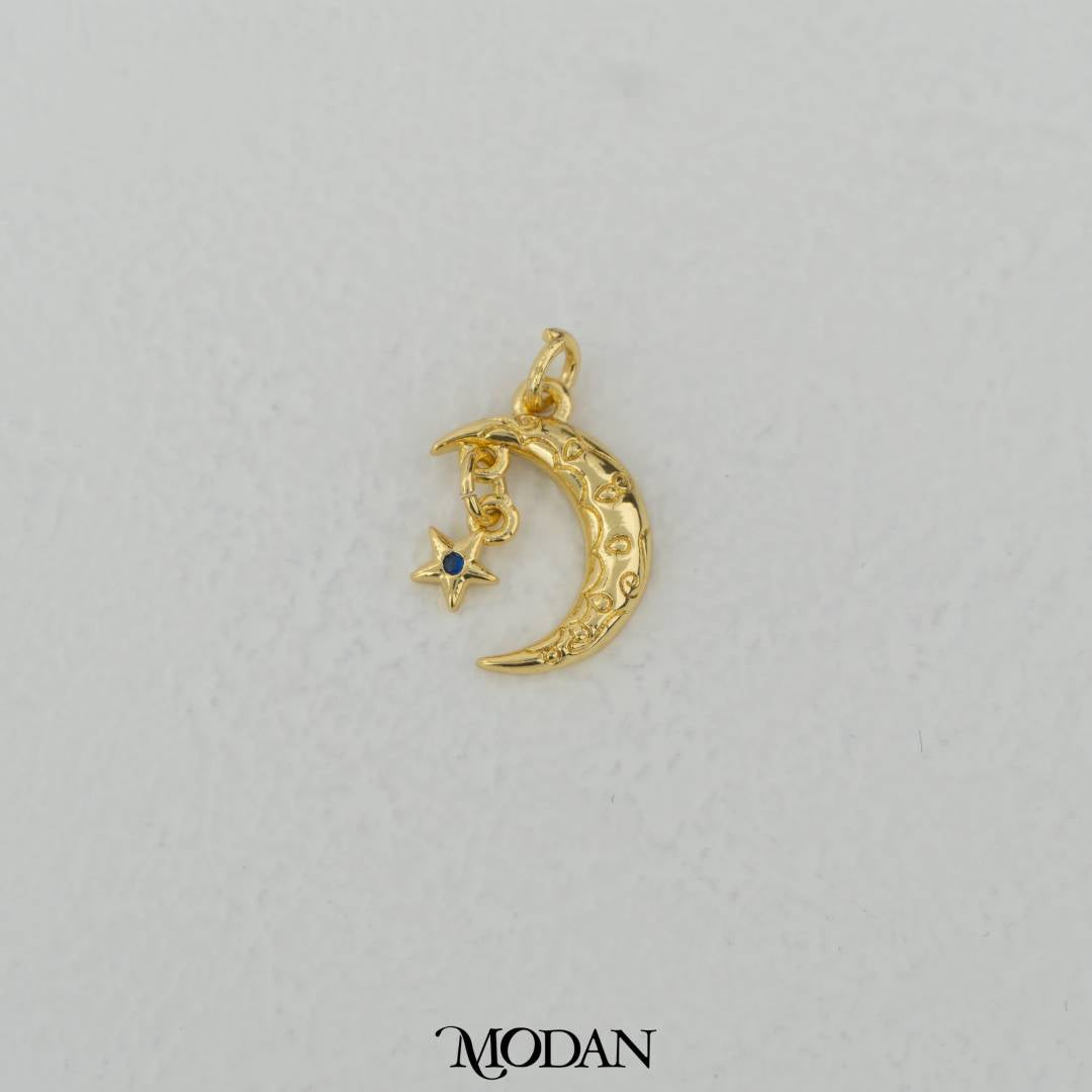Textured Dangle Crescent Moon Charm DIY Charm Liontin Bulan Hypoallergenic Gold Filled