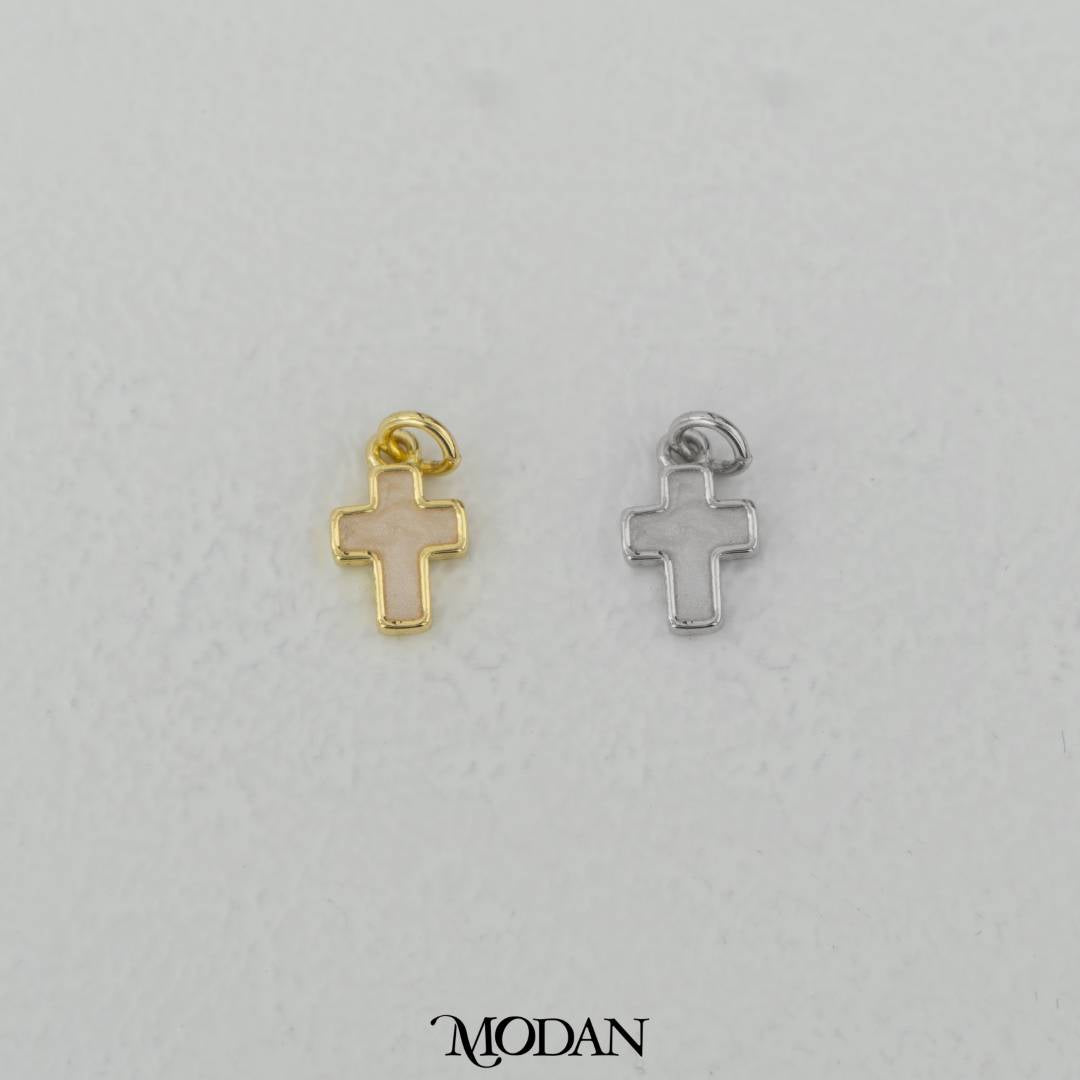 Mini White Enamel Religious Cross Charm DIY Charm Liontin Salib Kecil Hypoallergenic Gold Filled