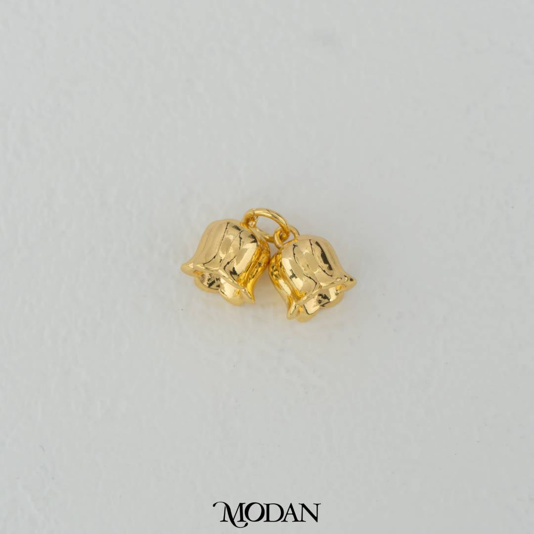 Golden Plain Lily of The Valley Flower Charm DIY Charm Liontin Bunga Kecil Hypoallergenic Gold Filled
