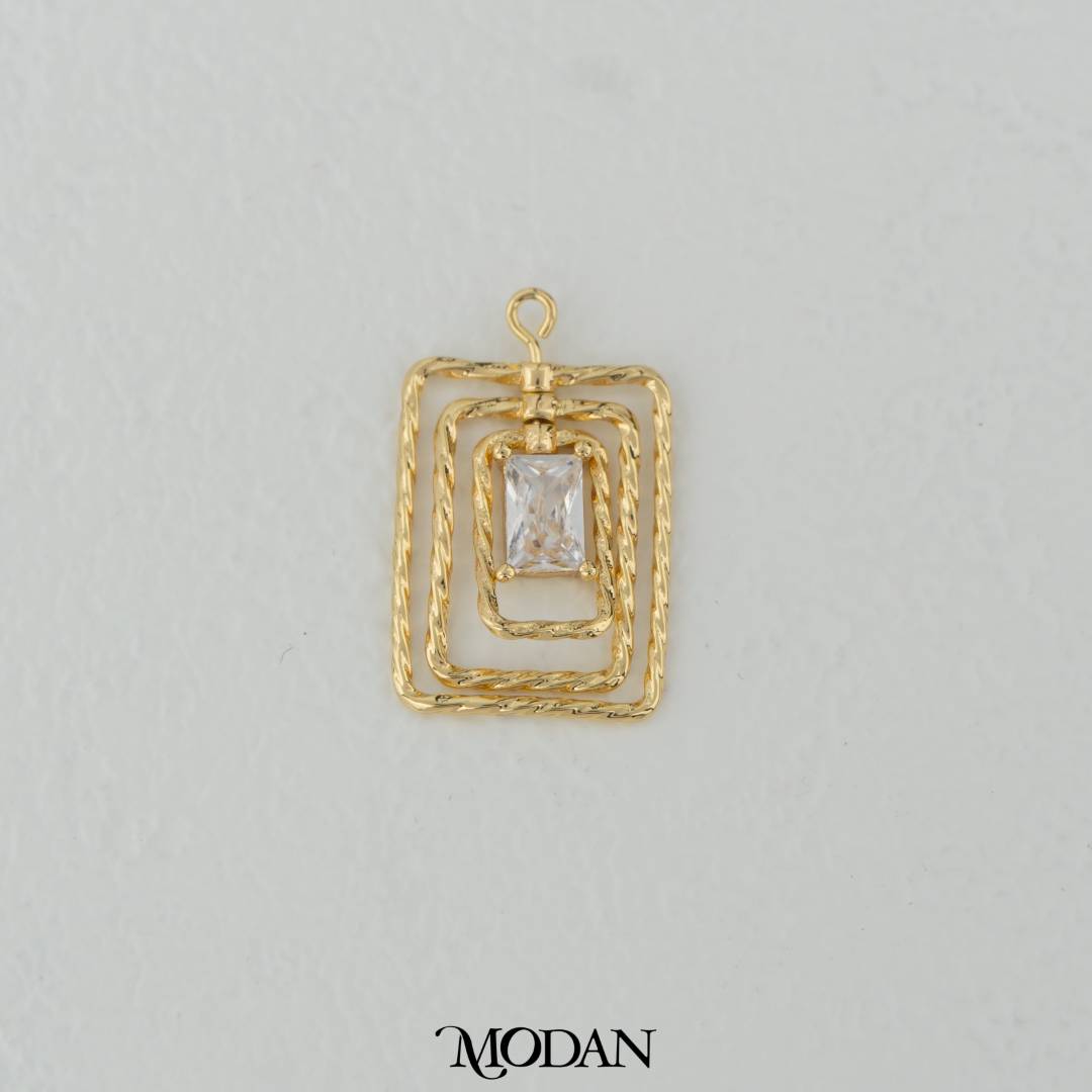 Dancing Rectangular Charm DIY Charm Liontin Persegi Panjang Hypoallergenic Gold Filled
