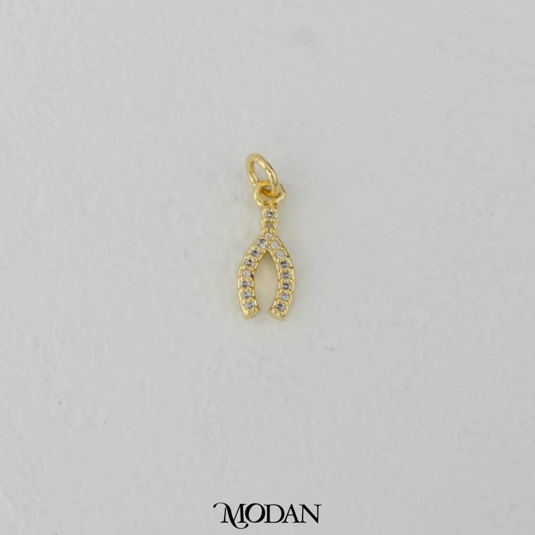 Micro Paved Wishbone Charm DIY Charm Liontin Berlian Hypoallergenic Gold Filled