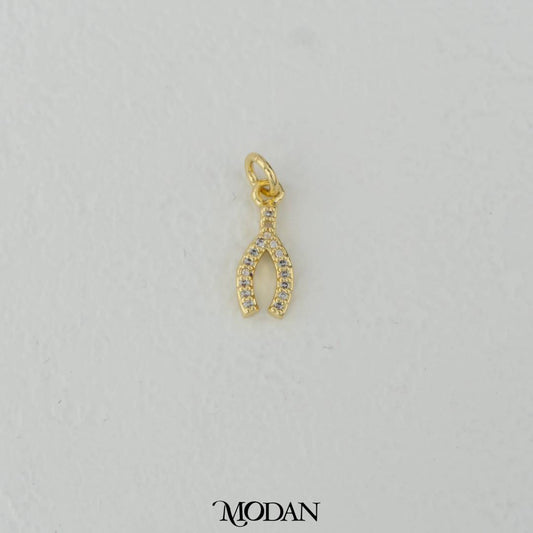 Micro Paved Wishbone Charm DIY Charm Liontin Berlian Hypoallergenic Gold Filled