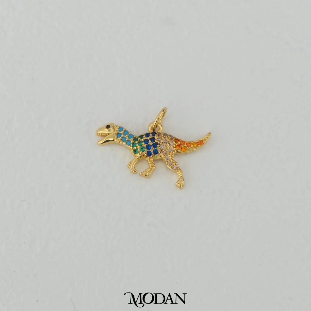 Colorful Micro Paved Dino Charm DIY Charm Liontin Hewan Dinosaurus Hypoallergenic Gold Filled