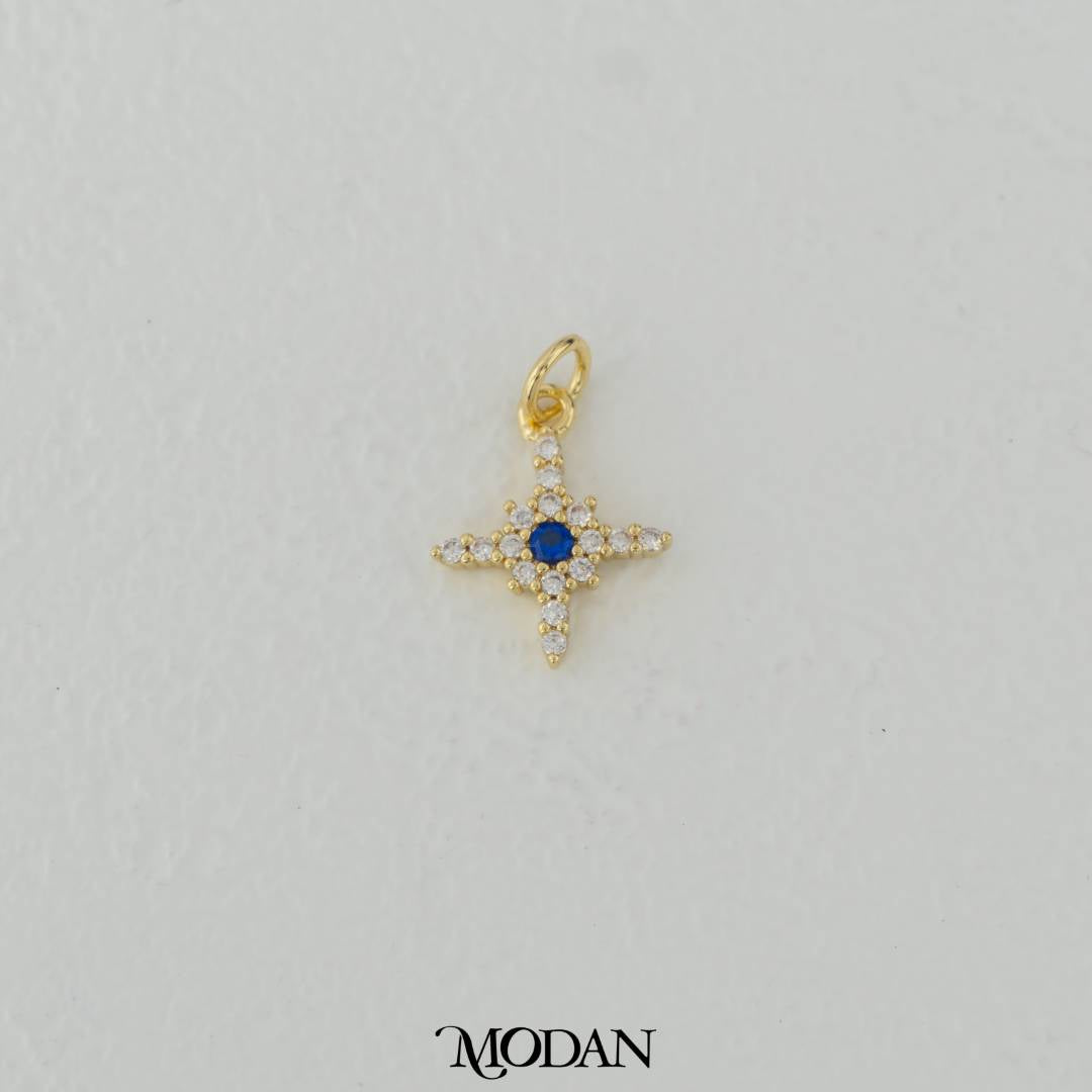 Mini Sparkling Micro Paved Sapphire Blue Star DIY Charm Liontin Kalung/Gelang Bintang Berlian Pasir Hypoallergenic Gold Filled