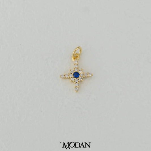 Mini Sparkling Micro Paved Sapphire Blue Star DIY Charm Liontin Kalung/Gelang Bintang Berlian Pasir Hypoallergenic Gold Filled
