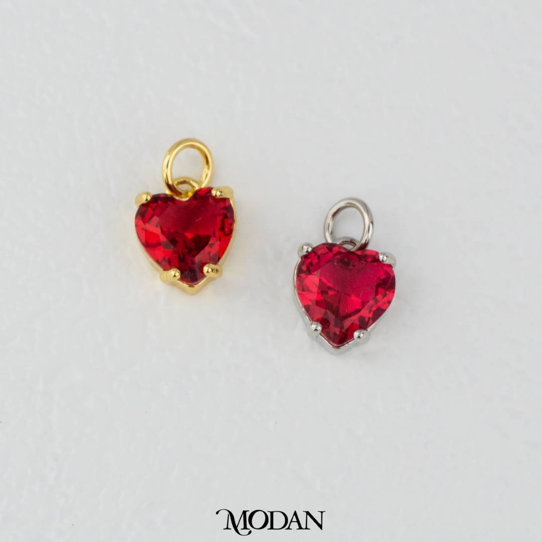 Solitaire Red Heart Charm DIY Charm Liontin Hati Merah Mata Satu Hypoallergenic Gold Filled