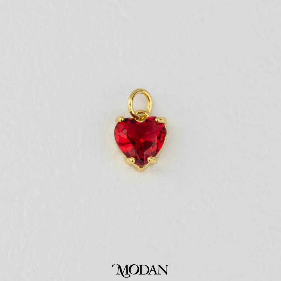Solitaire Red Heart Charm DIY Charm Liontin Hati Merah Mata Satu Hypoallergenic Gold Filled
