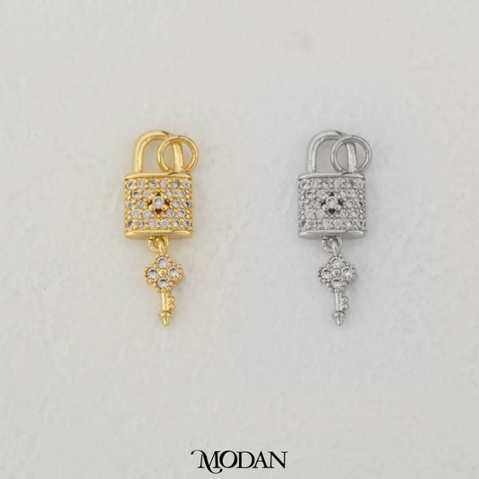 Micro Paved Love Lock Charm Dangle DIY Charm Liontin Kunci Cinta Gembok Hypoallergenic Gold Filled