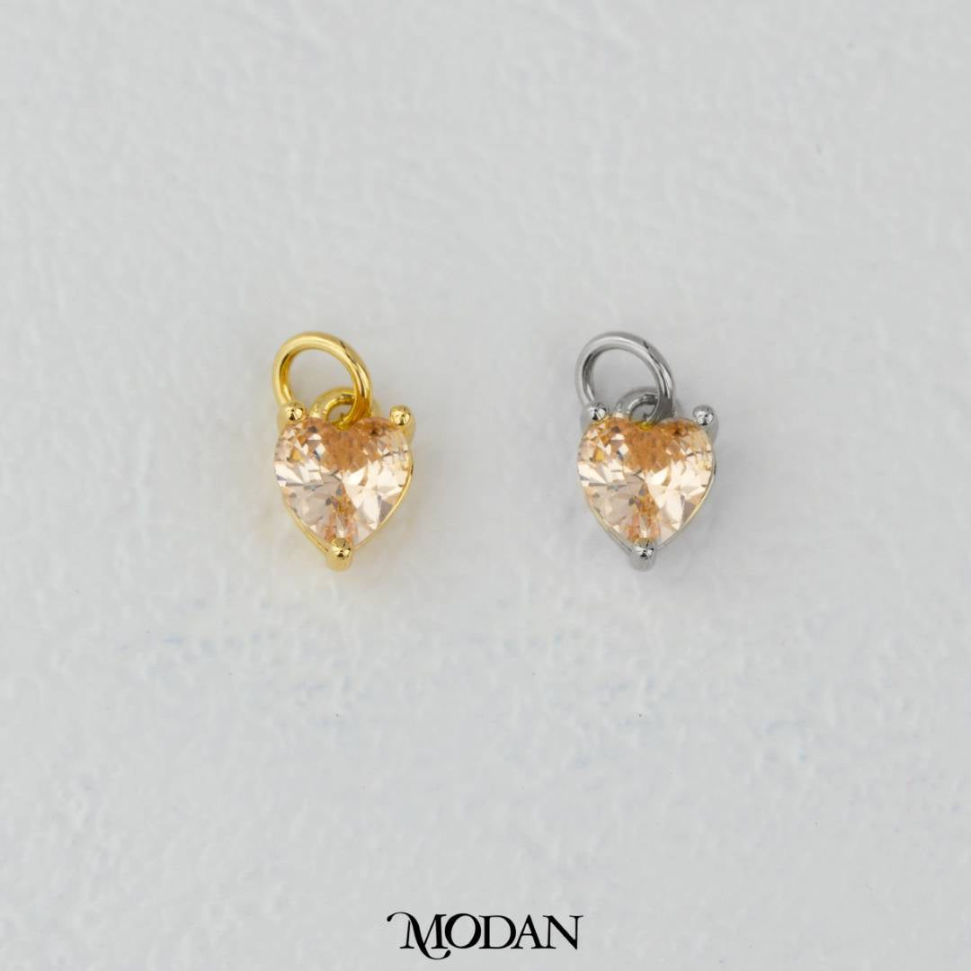 Colorful Sparkling Zirconia Love Heart DIY Charm Liontin Hati Kilau Warna Warni Hypoallergenic Gold Filled