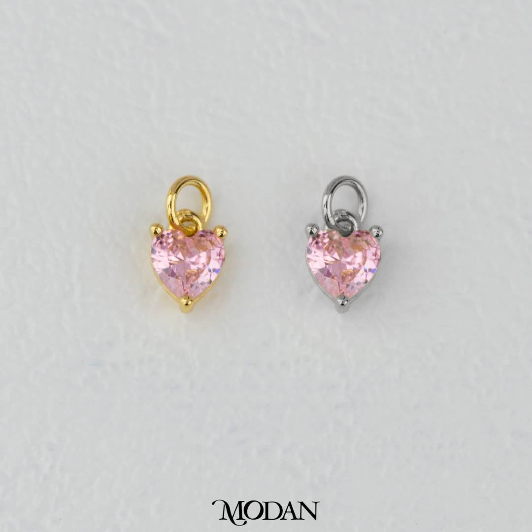Colorful Sparkling Zirconia Love Heart DIY Charm Liontin Hati Kilau Warna Warni Hypoallergenic Gold Filled