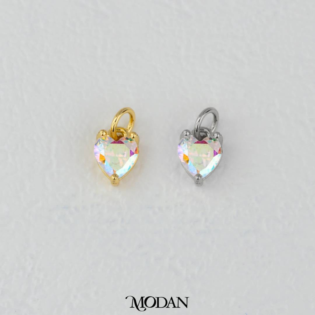 Colorful Sparkling Zirconia Love Heart DIY Charm Liontin Hati Kilau Warna Warni Hypoallergenic Gold Filled