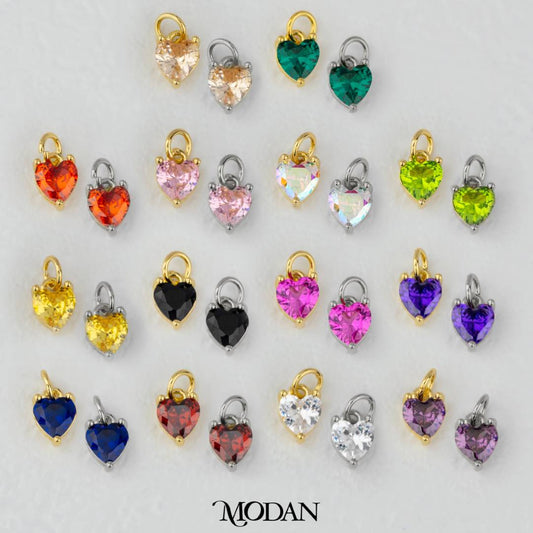 Colorful Sparkling Zirconia Love Heart DIY Charm Liontin Hati Kilau Warna Warni Hypoallergenic Gold Filled