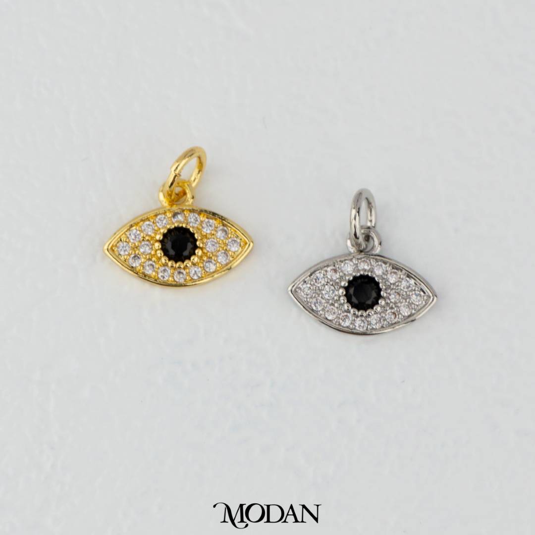 Simple Micro Paved Evil Eye Charm DIY Charm Liontin Mata Iblis Berlian Pasir Hypoallergenic Gold Filled