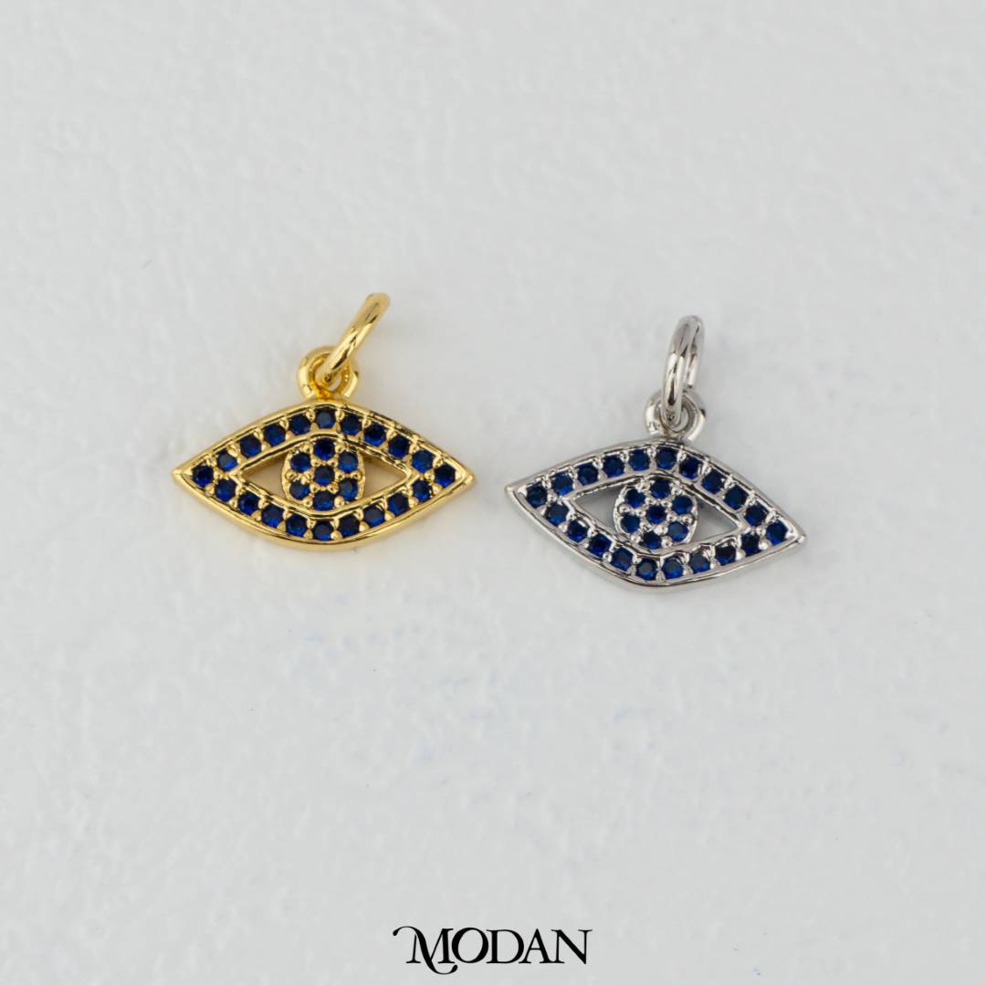 Sparkling Blue Micro Paved Evil Eye Charm DIY Charm Liontin Mata Iblis Berlian Pasir Biru Hypoallergenic Gold Filled