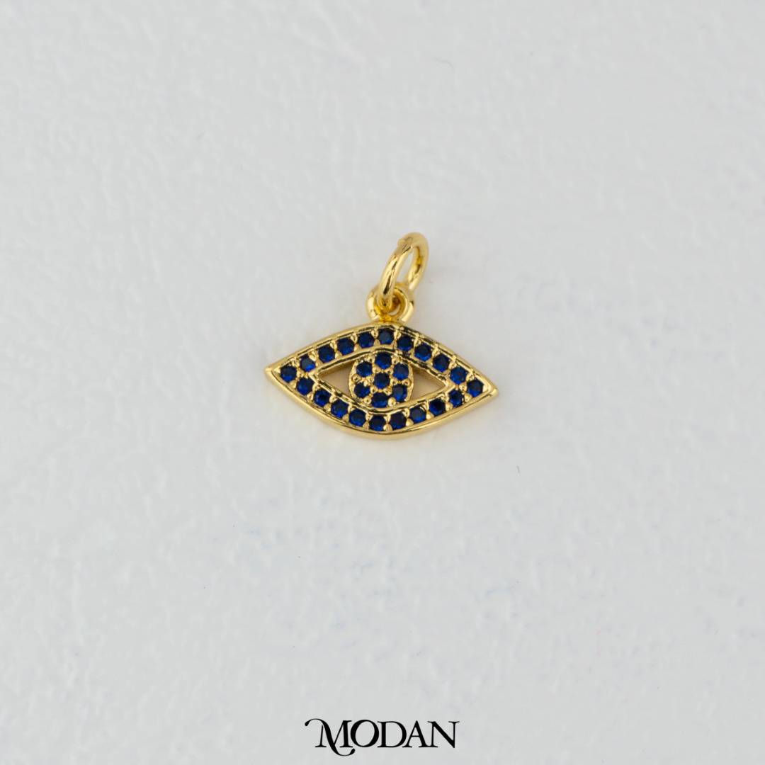 Sparkling Blue Micro Paved Evil Eye Charm DIY Charm Liontin Mata Iblis Berlian Pasir Biru Hypoallergenic Gold Filled