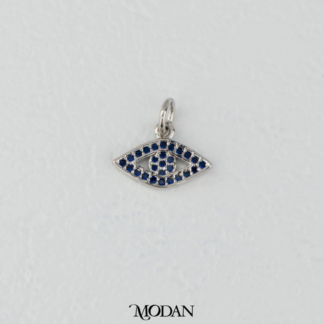 Sparkling Blue Micro Paved Evil Eye Charm DIY Charm Liontin Mata Iblis Berlian Pasir Biru Hypoallergenic Gold Filled