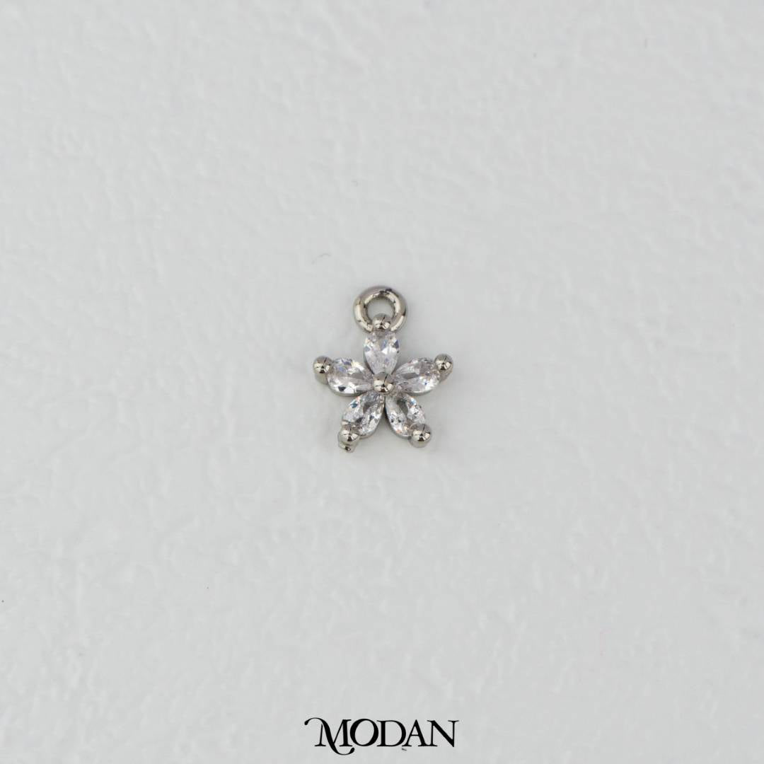 Mini Flower Clear Zirconia Charm DIY Charm Liontin Bunga Kecil Kilau Hypoallergenic Gold Filled