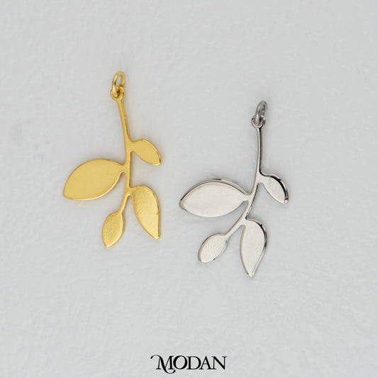 Plain Leaf Stem Charm DIY Charm Liontin Tangkai Daun Polos Hypoallergenic Gold Filled