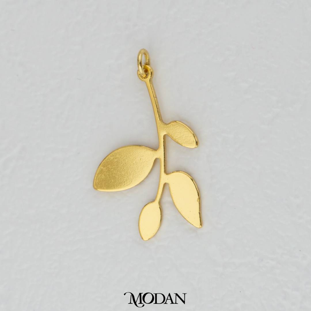 Plain Leaf Stem Charm DIY Charm Liontin Tangkai Daun Polos Hypoallergenic Gold Filled