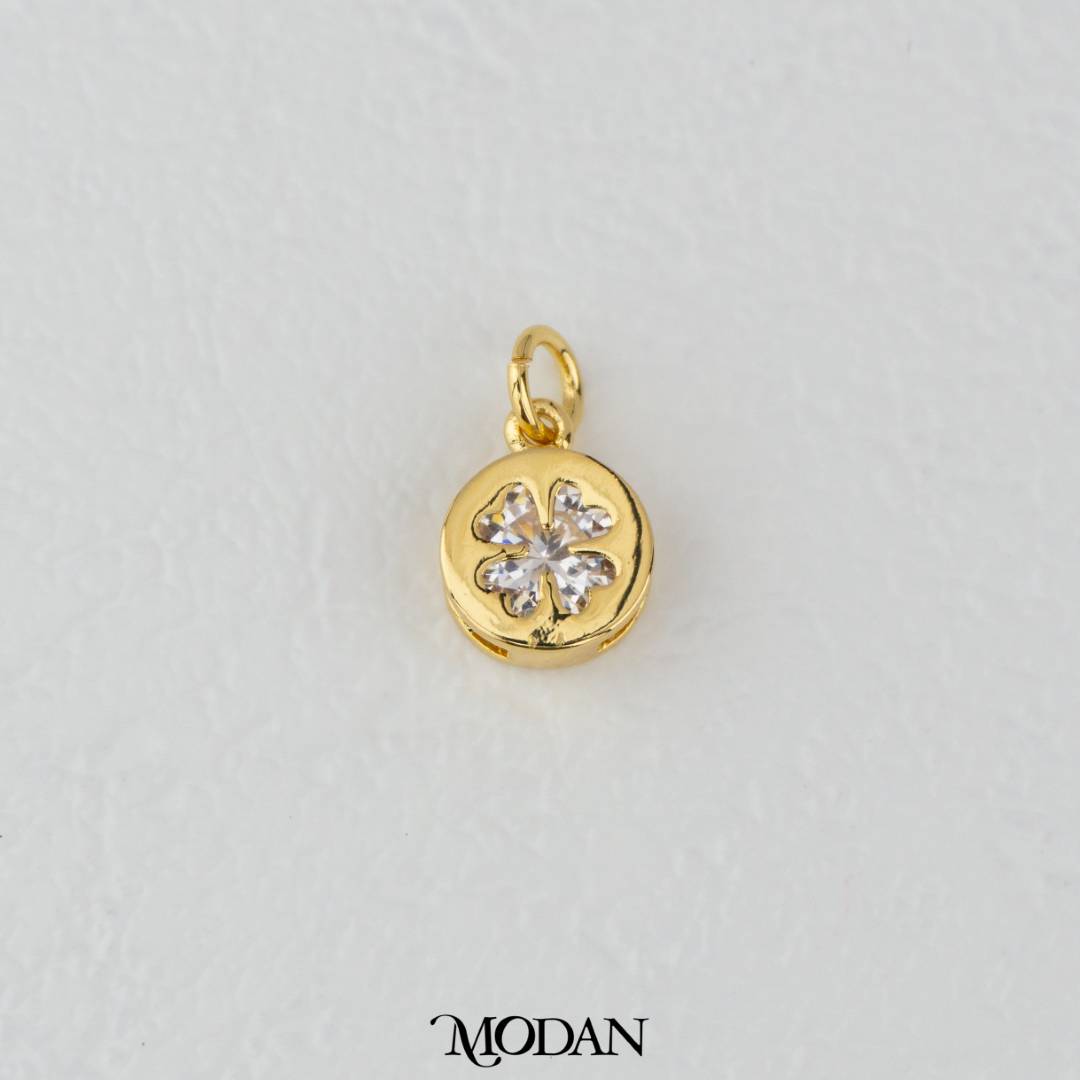 Circle Lucky Clover Good Luck Charm DIY Charm Liontin Bulat Daun Semanggi Hypoallergenic Gold Filled