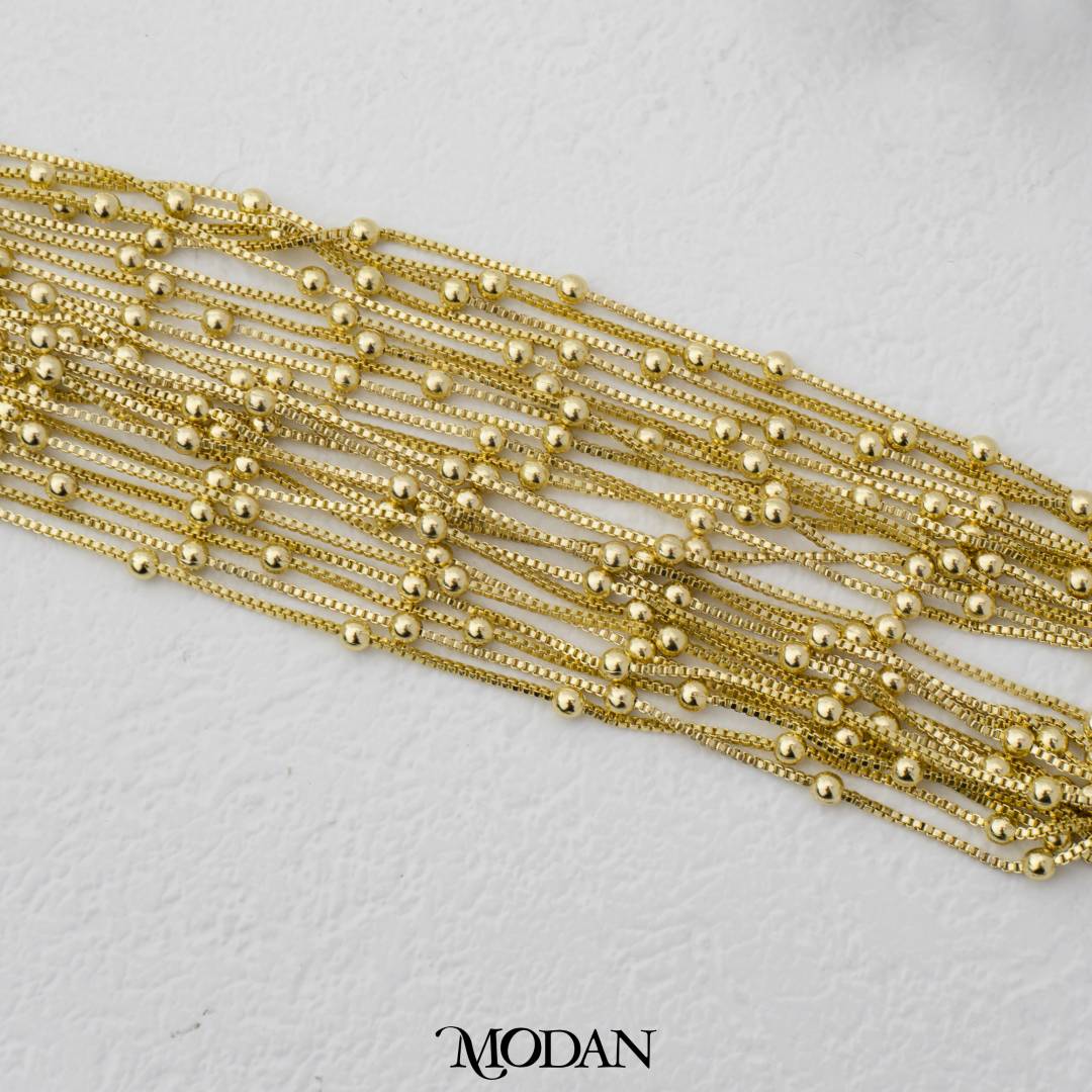 41cm Golden Plain Satellite Chain DIY Rantai Kalung Biji Lada Polos Hypoallergenic Gold Plated