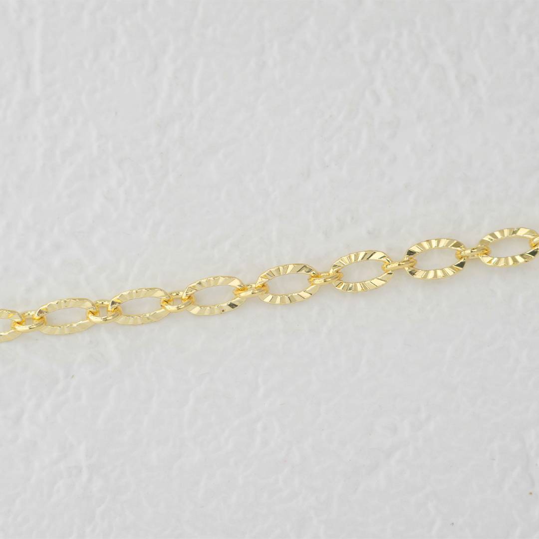 (1meter) Golden Sunburst Oval Chain Unfinished DIY Chain Rantai Kalung Gelang Pecah Kopi Meteran Hypoallergenic Gold Filled